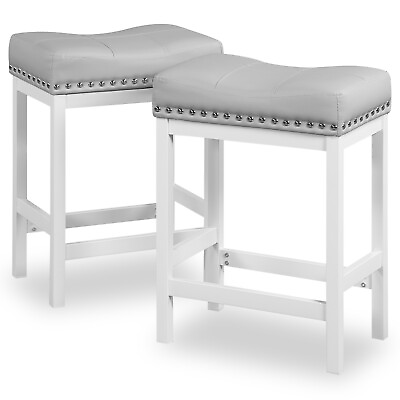 #ad OUllUO 24quot; Grey White Backless Bar Stools Set of 2 Counter Height $139.99