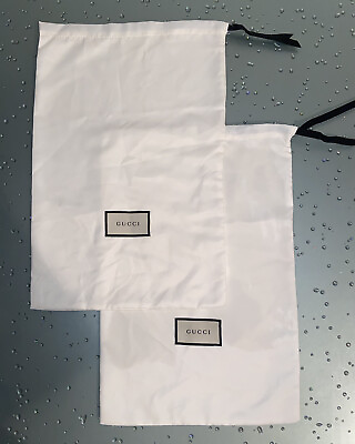 AUTHENTIC GUCCI Set 2 OFF WHITE SILK w RIBBON DRAWSTRING DUST BAG 11.5”x17.5” $74.95