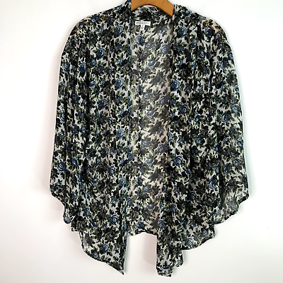#ad StyleMint Kimono Womens Small Green Blue Collarless Open Front Jacket $20.00