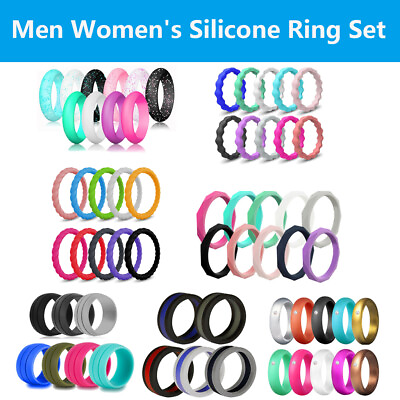 #ad 5 7 10 PACK Set Flexible Silicone Ring Men Women Rubber Wedding Band Size 5 10# $6.36