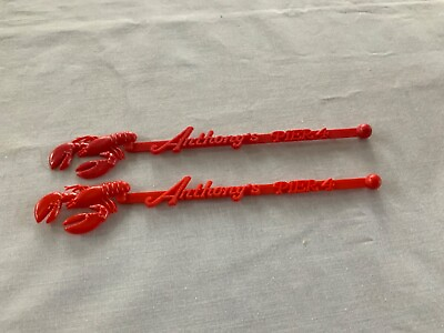 #ad LOT OF 2 VINTAGE RED ANTHONYS PIER 4 LOBSTER SWIZZLE STICKS MADE IN USA $5.00