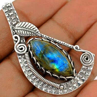 #ad Natural Blue Fire Labradorite 925 Solid Sterling Silver Pendant Jewelry NW17 1 $32.99
