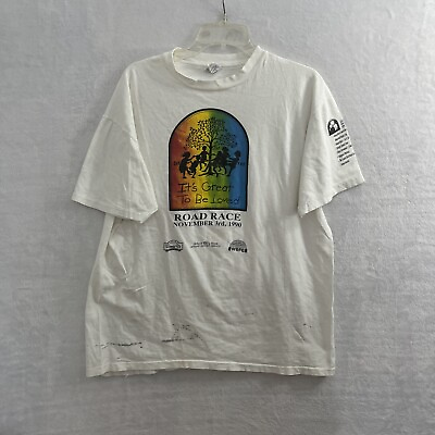 #ad Vtg Hanes Beefy T Shirt Adult XL 1990 Road Race White Short Sleeve Single Stitch $7.49