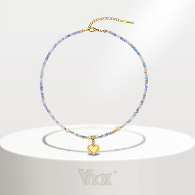 #ad Vnox Gold Color Heart Necklaces for Women GirlsColorful Beads Link Chain Collar $10.99