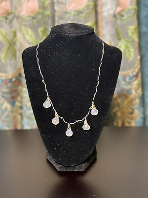 #ad vintage 925 sterling silver teardrop shaped moonstone necklace 90s boho unique $35.00