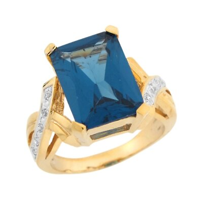 #ad 10k or 14k Two Tone Gold Simulated Blue Zircon White CZ Statement Ladies Ring $559.99