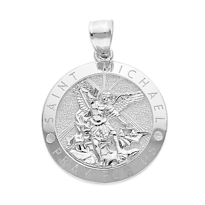 #ad 925 Sterling Silver Archangel Saint Michael Medallion Pendant $59.50