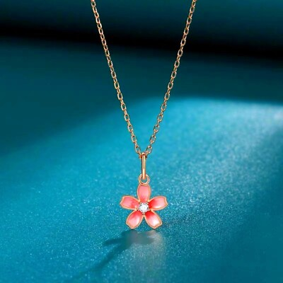 #ad Rose Gold Cherry blossoms Pendant 925 Sterling Silver Necklace Women Jewellery GBP 3.49