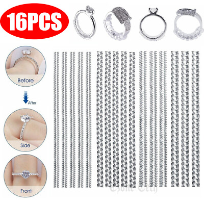 #ad 16PCS Ring Size Adjuster Invisible Clear Ring Sizer Guards Jewelry Fit Reducer $5.36