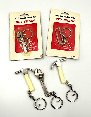 #ad The Collectables Key Chain LOT 5 Working Mini Tools Hammers Saw Wrench Pipe $18.99