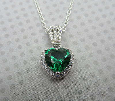 Emerald Green CZ Heart Pendant 925 Sterling Silver May Birthstone Valentine Gift $39.99