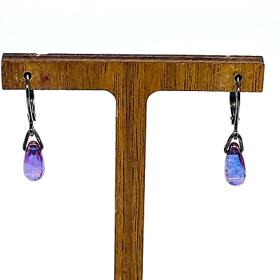 #ad Vintage Purple Glass Drop Earrings Dangle Pierced $14.97