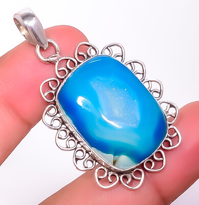 #ad Natural Blue Botswana Agate Drusy 925 Silver Plated Pendant 1.95quot; TP7785 377 $6.40