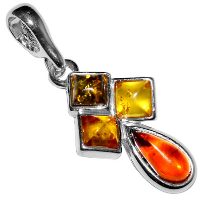 #ad 1.91g Authentic Baltic Amber 925 Sterling Silver Pendant Jewelry N A1794 $11.50