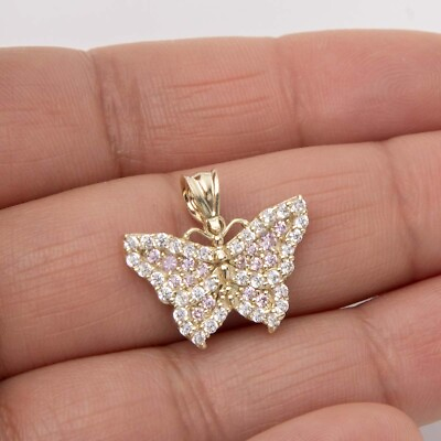 #ad 3 4quot; Pink Butterfly Pendant Real 10K Yellow Gold $184.24