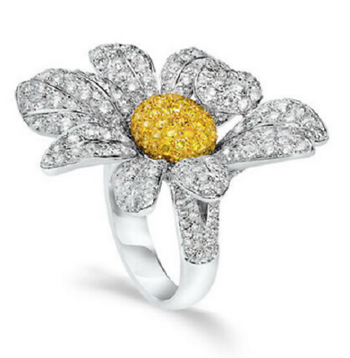 #ad Fashionable 3.30CT Yellow Citrine With Round Cut CZ Flower Ring For Anniversary $210.00