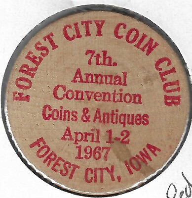 #ad 1967 Forest City Iowa Coin Club 7th Annual Convention RED Indian Wooden Nickel $6.95