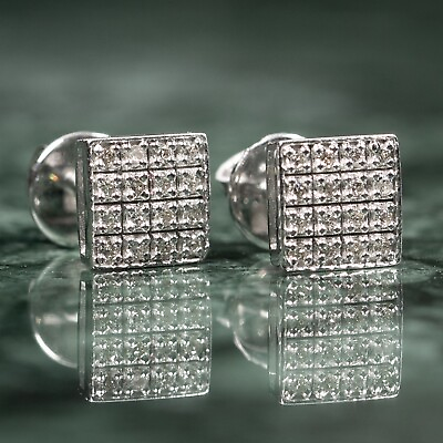 #ad Square Natural Diamond 0.16Ct 10K White Gold Stud Screw Back Earrings $300.99