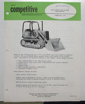 #ad 1975 Caterpillar Track Type Loader Construction Competitive Information PRELIM $17.86