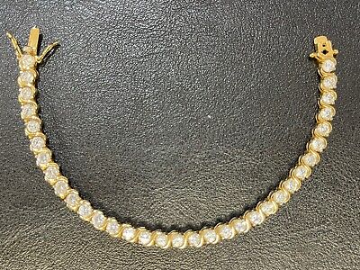 #ad 7.25” Gold Sterling Silver Cubic Zirconia A Link Tennis Bracelet 16 Grams $26.99