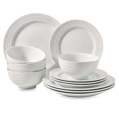 #ad Better Homes amp; Gardens Anniston White Round Porcelain 12 Piece Dinnerware Set $71.99