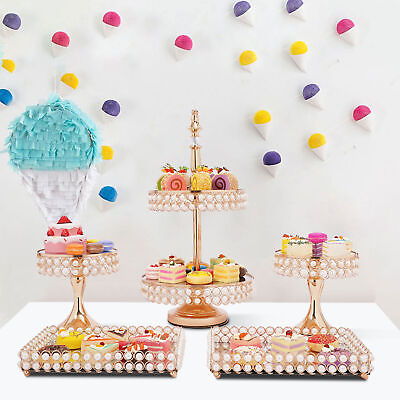 #ad 9Pcs Creative Cake Stand Dessert Display Rack Golden Metal Decorative Holder $117.80