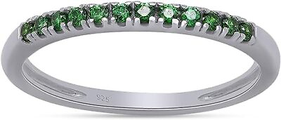 #ad Stackable Anniversary Wedding Band Ring Simulated Green Emerald Sterling Silver $29.31