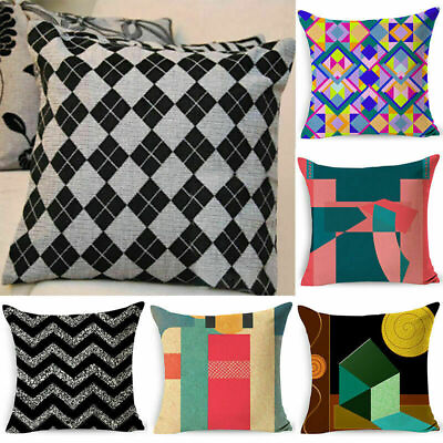 #ad Cotton Linen Throw Case Cover Pillow Vintage Geometric Home Sofa Decor $7.76