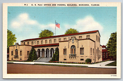 #ad Vintage Postcard FL Marianna U.S. Post Office Federal Building Street View 240 $1.90