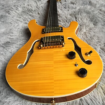 #ad Flame Maple Top Yellow Solid Body Electric Guitar Semi Hollow Safe Shipping $256.80