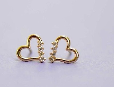#ad 14K White or Yellow Gold Heart Shape CZ Stud Earrings $70.24