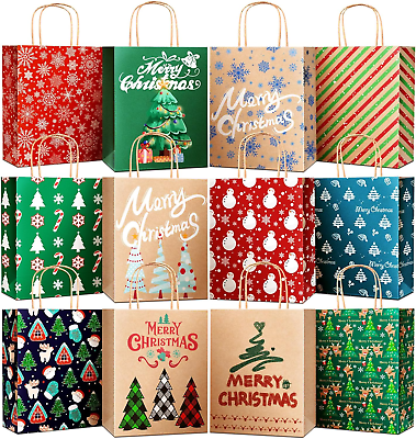 #ad 24 Small Christmas Gift Bags Holiday Bags Kraft Paper Bags amp; 12 Styles Gift Bags $18.99