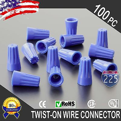 #ad 100 Blue Twist On Wire Connector Connection nuts 22 14 Gauge Barrel Screw US $8.95