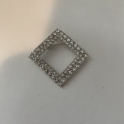 #ad Vintage brooch Clear rhinestone filled square silver tone metal 1.1”x1.1” $7.99