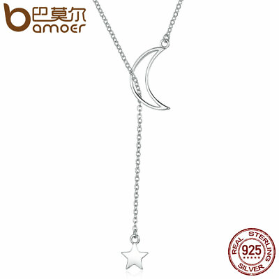 #ad S925 Sterling silver Necklace Chain Star and Moon For Women Jewelry $11.89