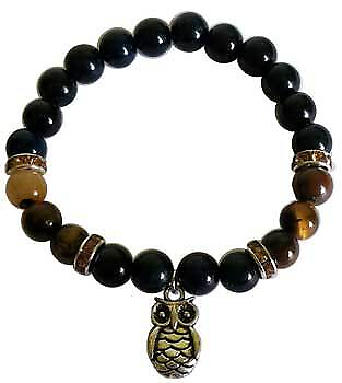 #ad 8mm Blue amp; Yellow Tiger Eye With Owl $20.90