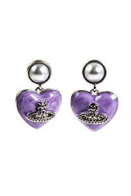 #ad Vivienne Westwood Womens Silver Tone Purple Enamel Heart Orb Dangle Earrings 1quot; $148.83
