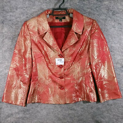 #ad Vintage Banu Paris Jacket Womens 6 Red Gold Glitter Shoulder Pads Buttons Fitted $15.00