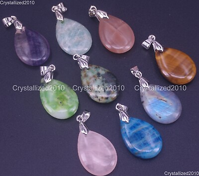 #ad Natural Gemstone Amethyst Apatit Teardrop Healing Beads Necklace Pendant 17x25mm $7.98