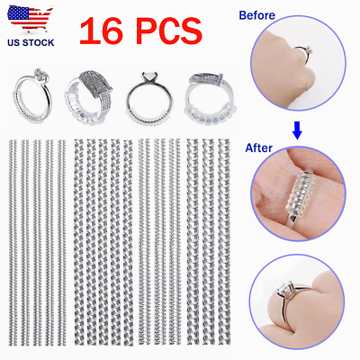 #ad 16Pcs Ring Size Adjuster Invisible Clear Ring Sizer Jewelry Fit Reducer Guard US $4.98