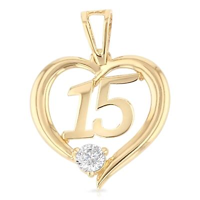 #ad 14K Yellow Gold 15 Years Birthday Quinceanera Charm Pendant For Necklace Chain $89.00