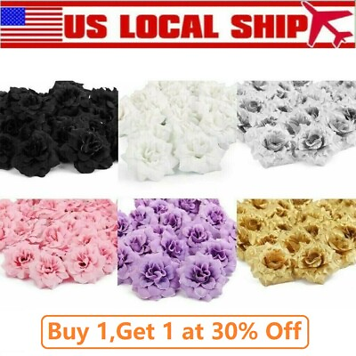 #ad 50PCS Artificial Flowers Silk Roses Heads Bulk for Wedding Party Decoration 2quot; $8.27