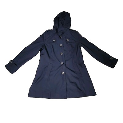 #ad Tally Ho Womens Rain Coat Jacket Large Blue Button Retro Detective Mystery $13.27