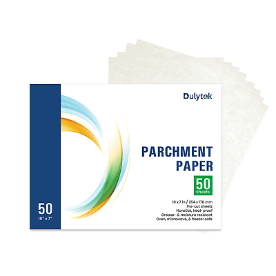 Dulytek 50 Sheet Pre Cut Parchment Paper 10quot;x7quot; Heat Press Dual Sides Coated $11.50