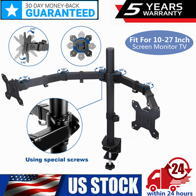 #ad DUAL TV LCD MONITOR ARM DESK MOUNT STAND ADJUSTABLE FITS UP TO 27quot; SCREENS $30.99