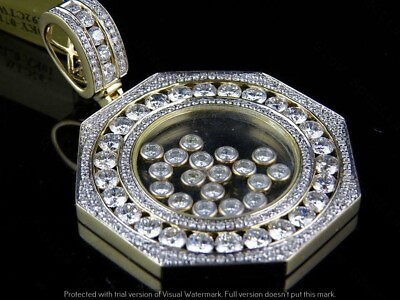 #ad 4Ct Round Simulated Diamond mens Floating Channel Pendant 14k Yellow Gold Plated $120.48