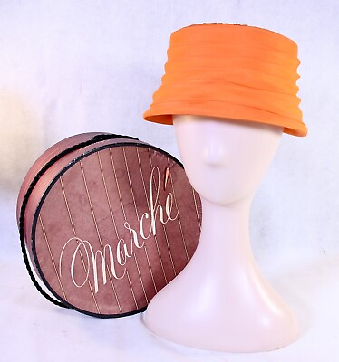 #ad Vintage Modern Miss Ladies Orange Pleated Hat Tea Party Garden Party Hat $34.98