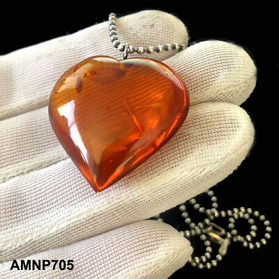 #ad Natural Egg Yellow Amber Pendant 925 Sterling Silver Necklace mark #x27;925 ITALY#x27; $16.10