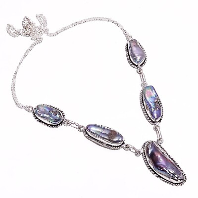 #ad Natural Abalone Shell Gemstone 925 Sterling Silver Chain Necklace For Women $18.69