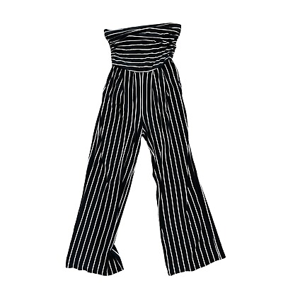 #ad HEART amp; HIPS Black White Strapless Pinstripe Jumpsuit Size Large $25.00